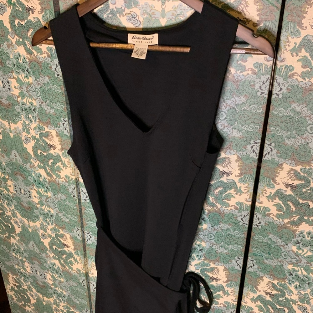 Eddie Bauer Black, Sleeveless, V Neck, Wrap Dress